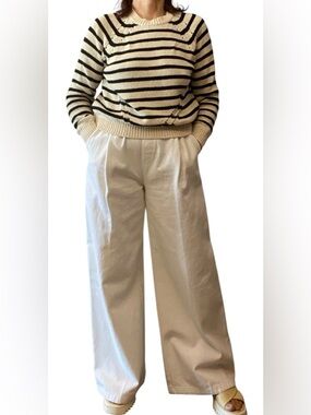 Classic Striped Crewneck Sweater Cream & Black 70% Cotton Scandi Streetwear M